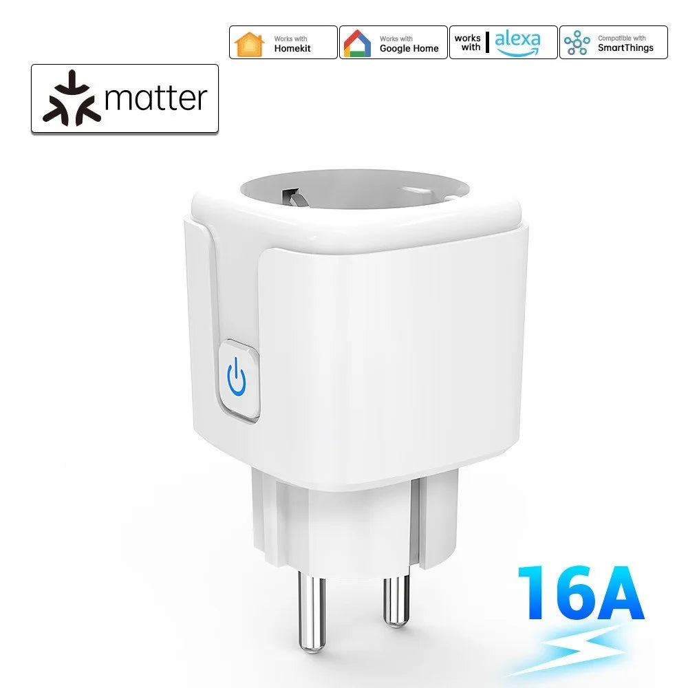 16A/20A EU Smart Plug Power Outlet Matter Smart WiFi Socket Mini Smart Plug for HomeKit SmartThings Works with Siri Alexa