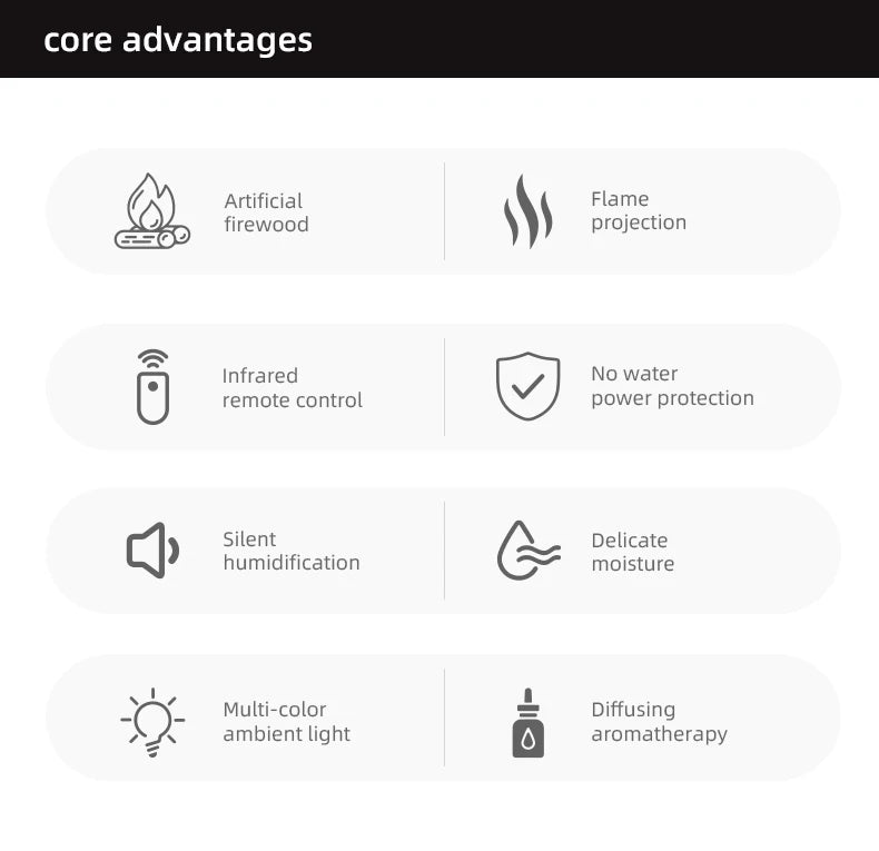 Creative Fireplace Air Humidifier Waterless Auto-Off Aroma Essential Oil Diffuser with LED Light & Remote Control for Home Gift