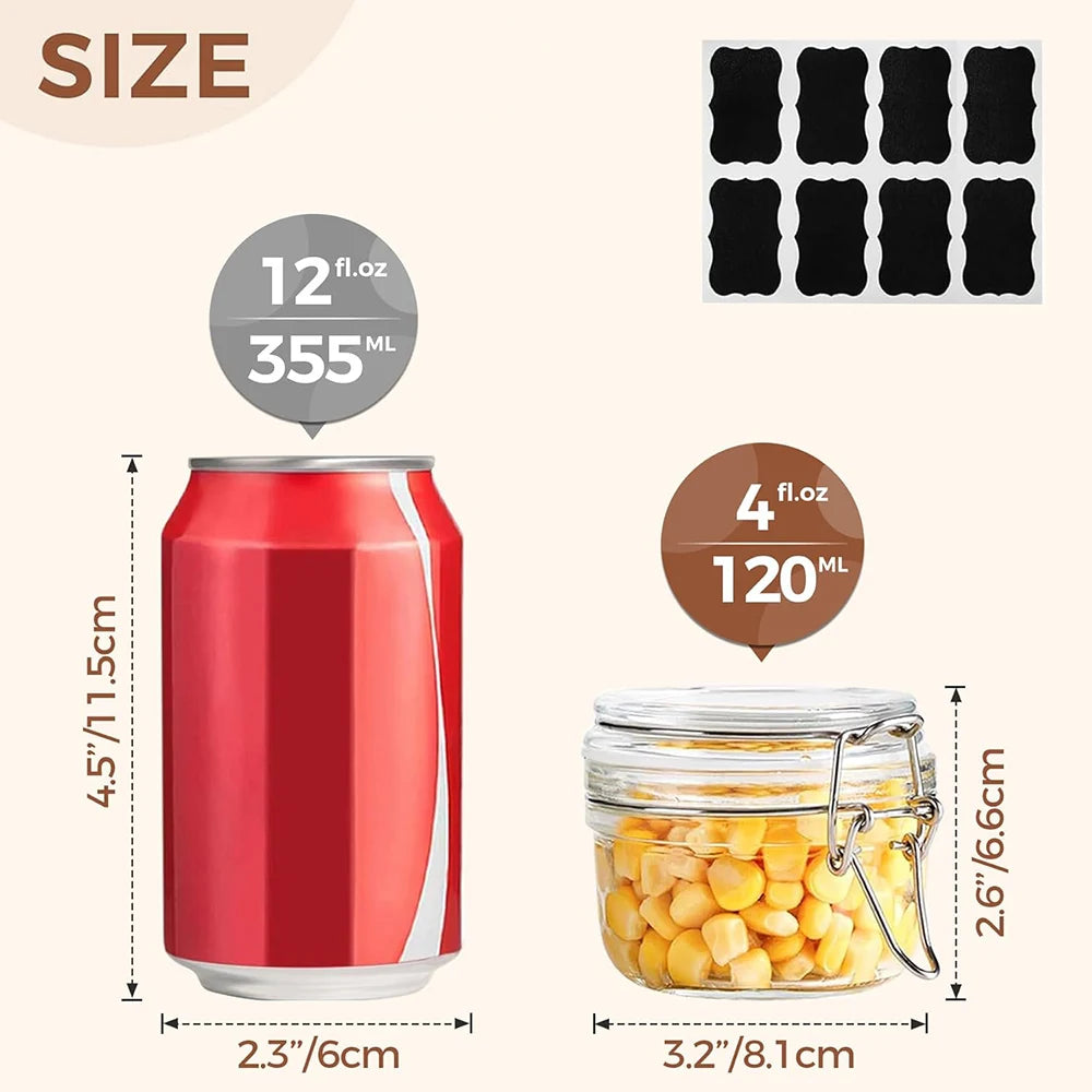 4oz Small Airtight Glass Jars Food Storage Jar Round - Mini Storage Container Seal  for Kitchen Canning, Jam, Spice, Honey