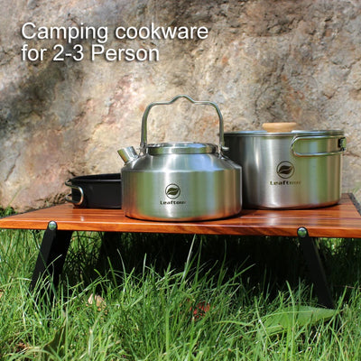 Leaftour Stainless Steel Camping Cookware Set Kettle Pot Pan - Outdoor Cooking Essentials for 2-3 Person