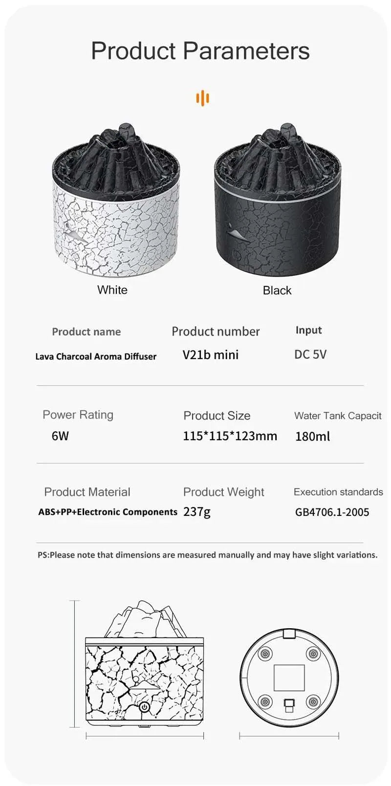 Volcanic Flame Humidifiers Air Aroma Diffuser 180 Ml Essential Oils Humidifiers Wth Night Light Flame Diffuser For Bedroom