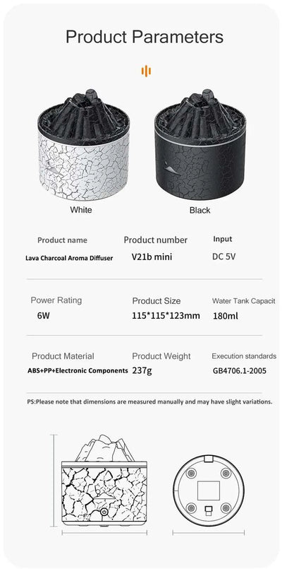 Volcanic Flame Humidifiers Air Aroma Diffuser 180 Ml Essential Oils Humidifiers Wth Night Light Flame Diffuser For Bedroom