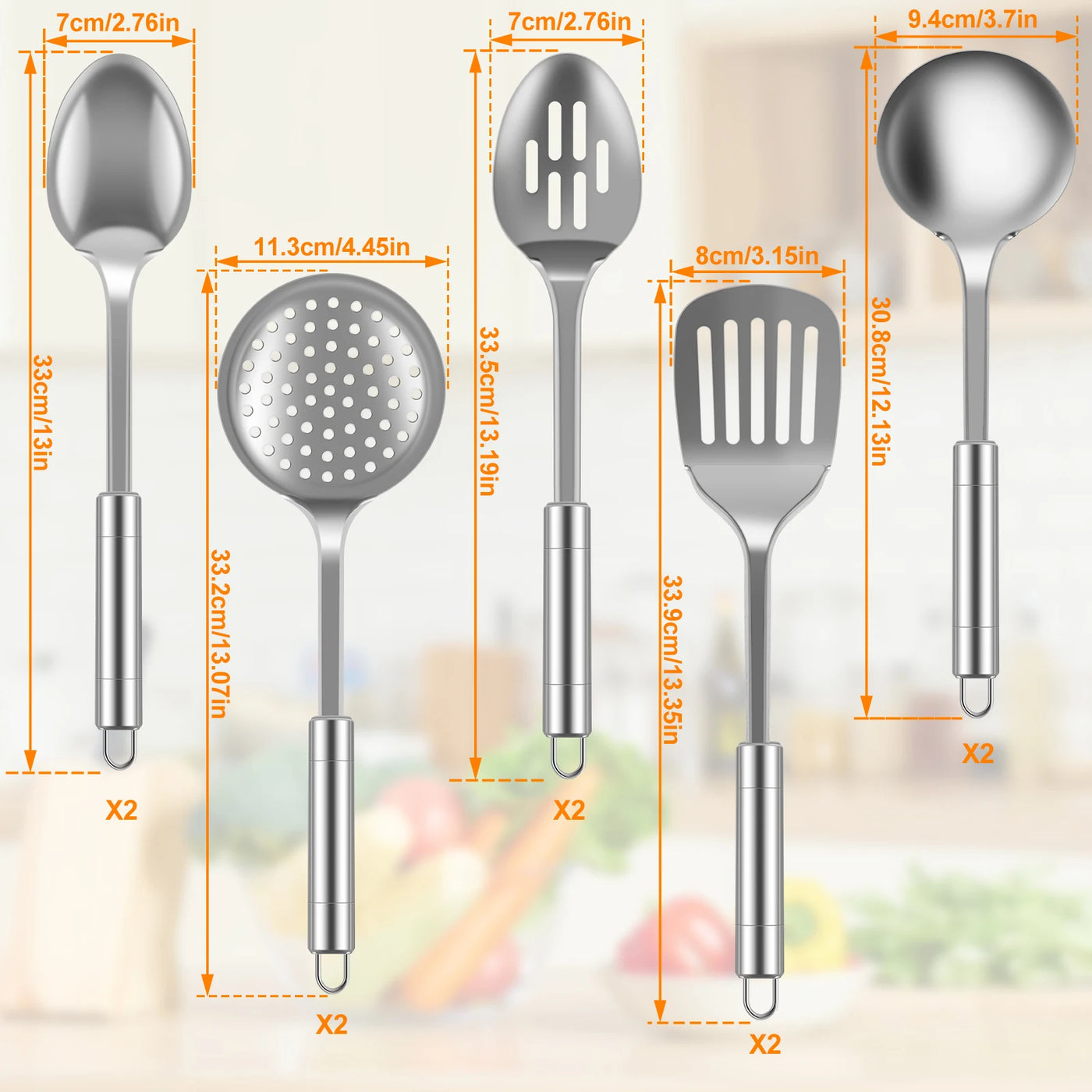 5/10Pcs Kitchen Cookware Cooking Utensils Set Stainless Steel Shovel Soup Spoon Utensils Dinnerware Cooking Tool Kitchen Gadgets