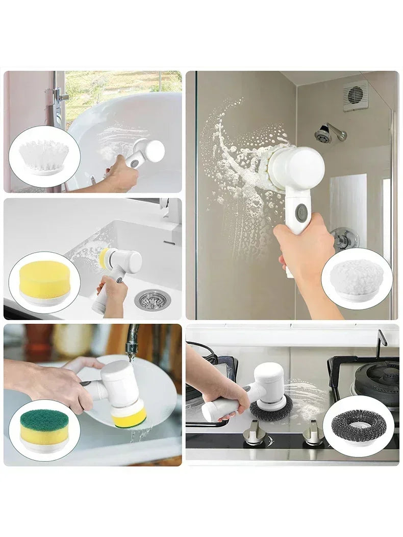 Electric Spin Scrubber 5 in 1 Electric Cleaning Brush Bathroom Cleaning Brush with 5 Replaceable Heads, Handheld Cleaning Brush
