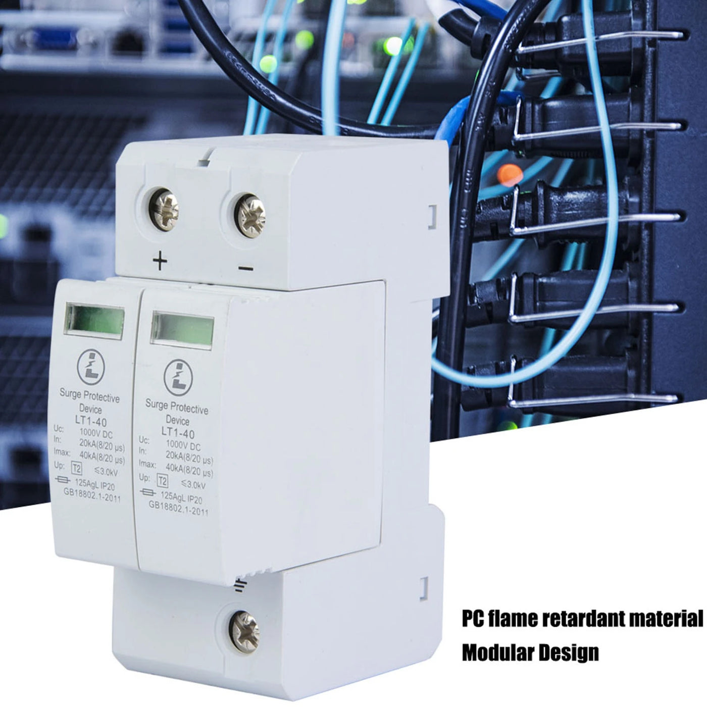 2P 40KA Surge Protective Device DC Photovoltaic Lightning Tele Protector Low Voltage Arrester 1000V