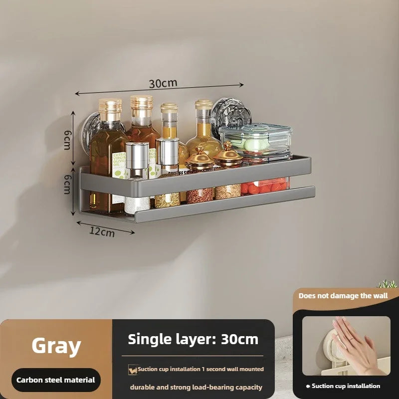 Suction Cup Kitchen Shelf Wall Mounted Spice Organizer Rust and Moisture Resistant Bathroom Toiletries Storage Racks