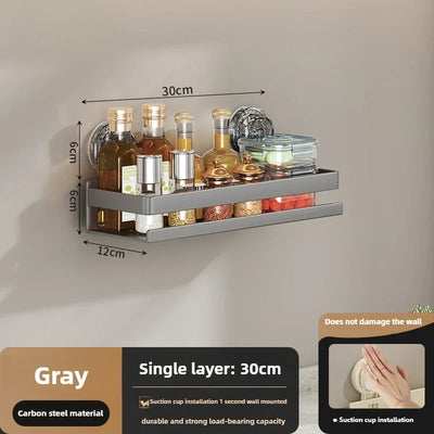 Suction Cup Kitchen Shelf Wall Mounted Spice Organizer Rust and Moisture Resistant Bathroom Toiletries Storage Racks