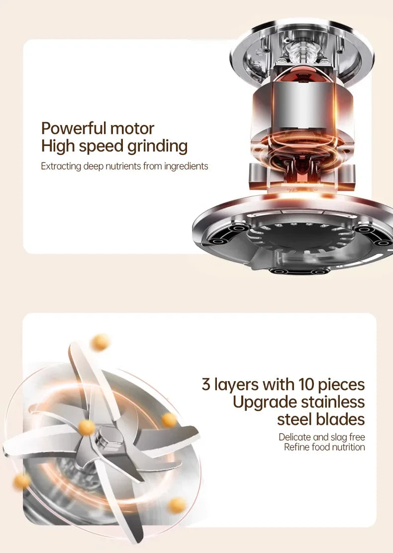 Soy Milk Machine Electric Juicer Blender Mixer Soybean Milk Maker Wall Breaking Machine 10-leaf Blade Breakfast Machine