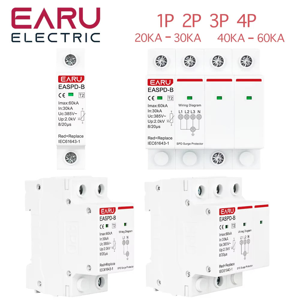 SPD Surge Protector Device Arrester Low Voltage House Surge Voltage Protection for AC Power 1P 2P 3P 4P 20KA-40KA 30KA-60KA