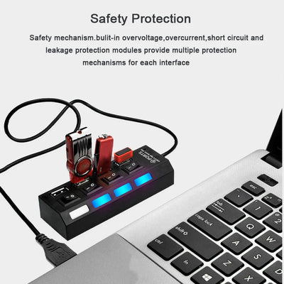 USB HUB USB Switch USB Hub 2.0 Adapter High Speed Multi 7 Ports Hub USB On/Off Switch Portable USB Splitter For Computer Laptop