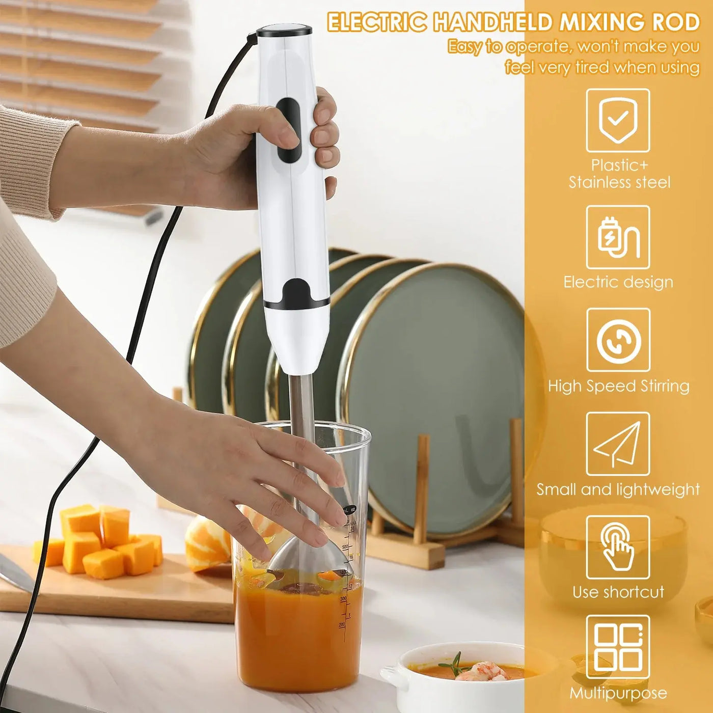 Immersion Blender Household Handheld Immersion Blender Multifunctional Electric Stick Blender for Soup Smoothie Sauce Juice Smart Nest Gadgets