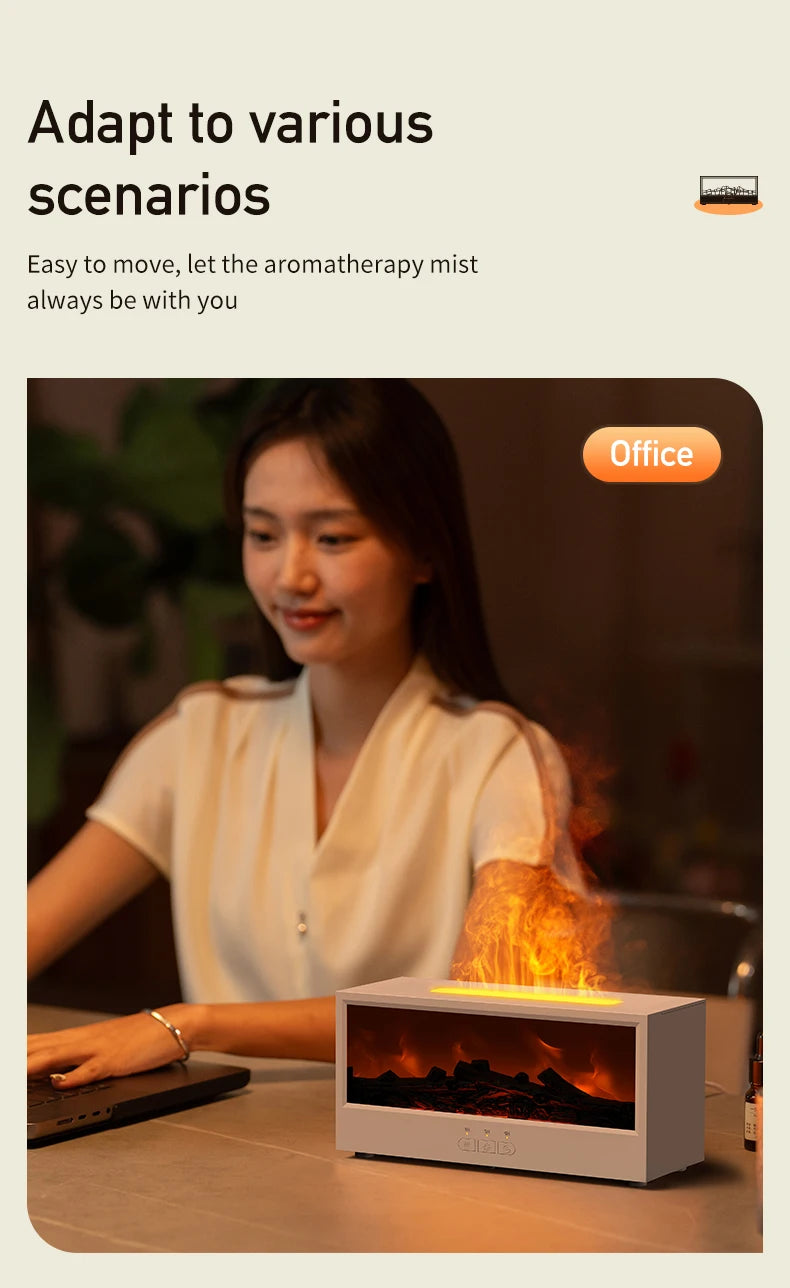 VISSKO Creative Fireplace Air Humidifier Waterless Auto-Off Aroma Essential Oil Diffuser with LED Light Remote Control for Gift