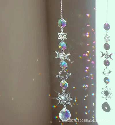 1pc Crystal Wind Chime Moon Sun Catcher Diamond Prisms Pendant Dream Catcher Rainbow Hanging Drop Home Garden Decor Windchime