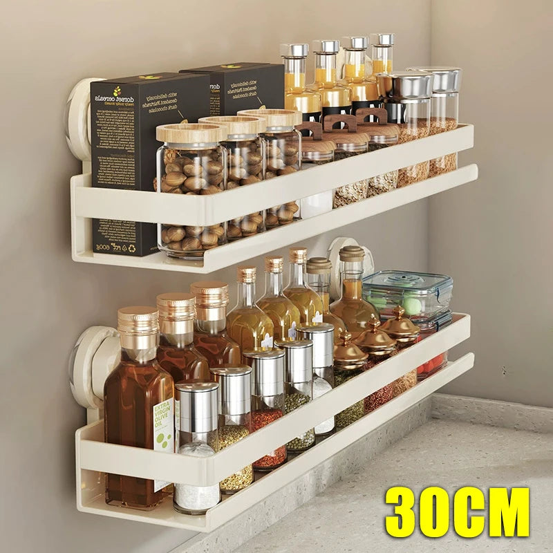Suction Cup Kitchen Shelf Wall Mounted Spice Organizer Rust and Moisture Resistant Bathroom Toiletries Storage Racks