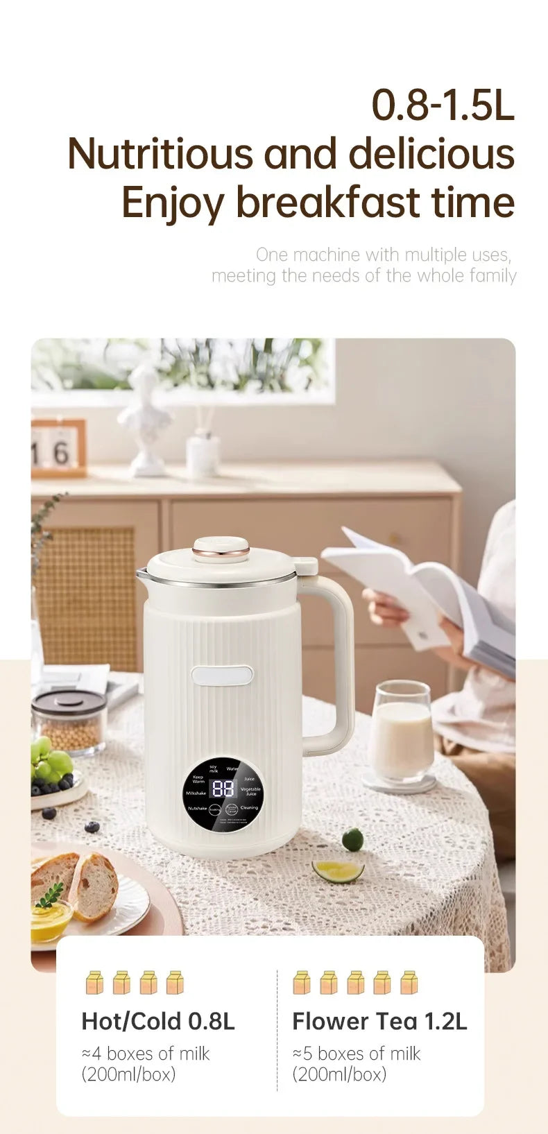 Soy Milk Machine Electric Juicer Blender Mixer Soybean Milk Maker Wall Breaking Machine 10-leaf Blade Breakfast Machine