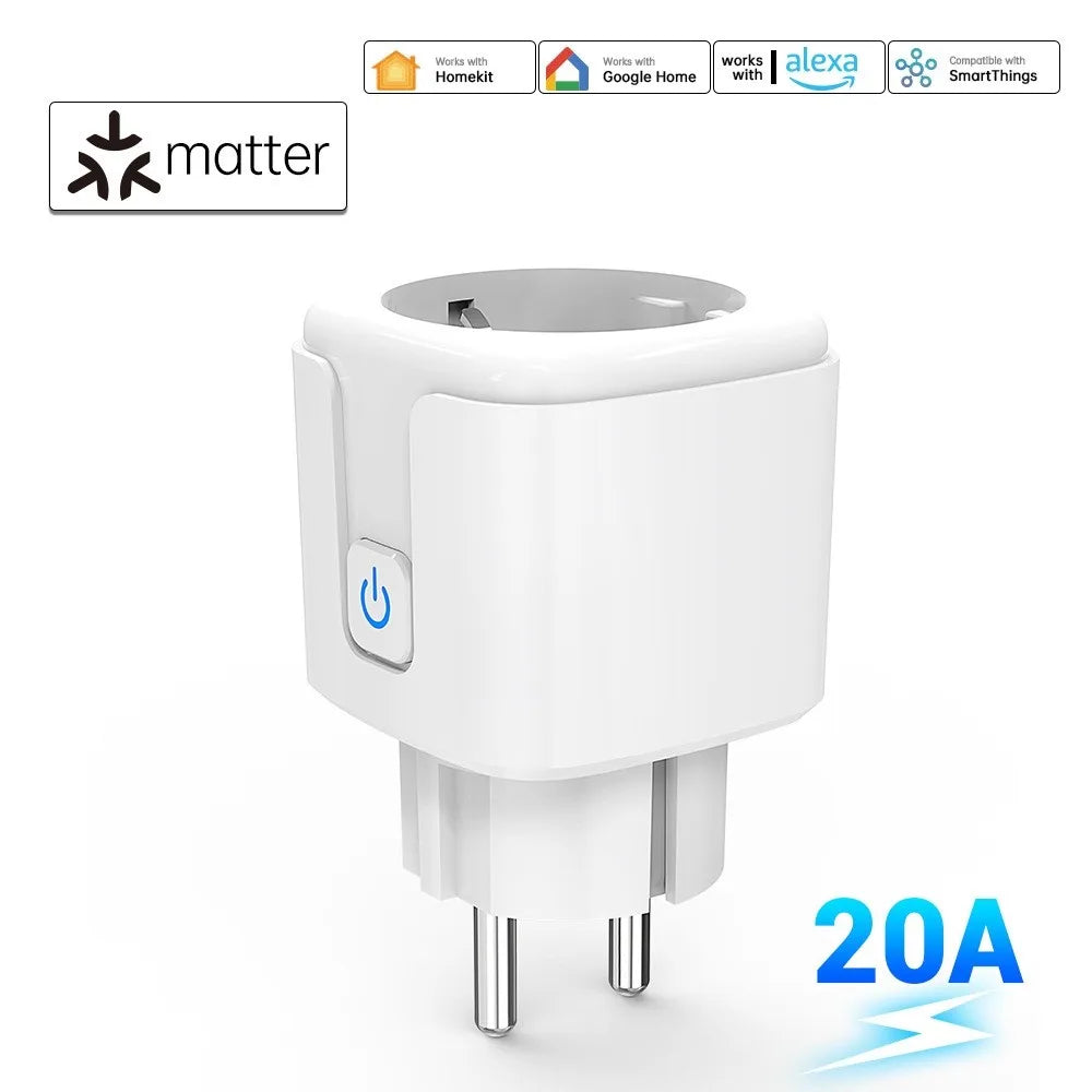 16A/20A EU Smart Plug Power Outlet Matter Smart WiFi Socket Mini Smart Plug for HomeKit SmartThings Works with Siri Alexa