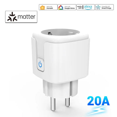 16A/20A EU Smart Plug Power Outlet Matter Smart WiFi Socket Mini Smart Plug for HomeKit SmartThings Works with Siri Alexa