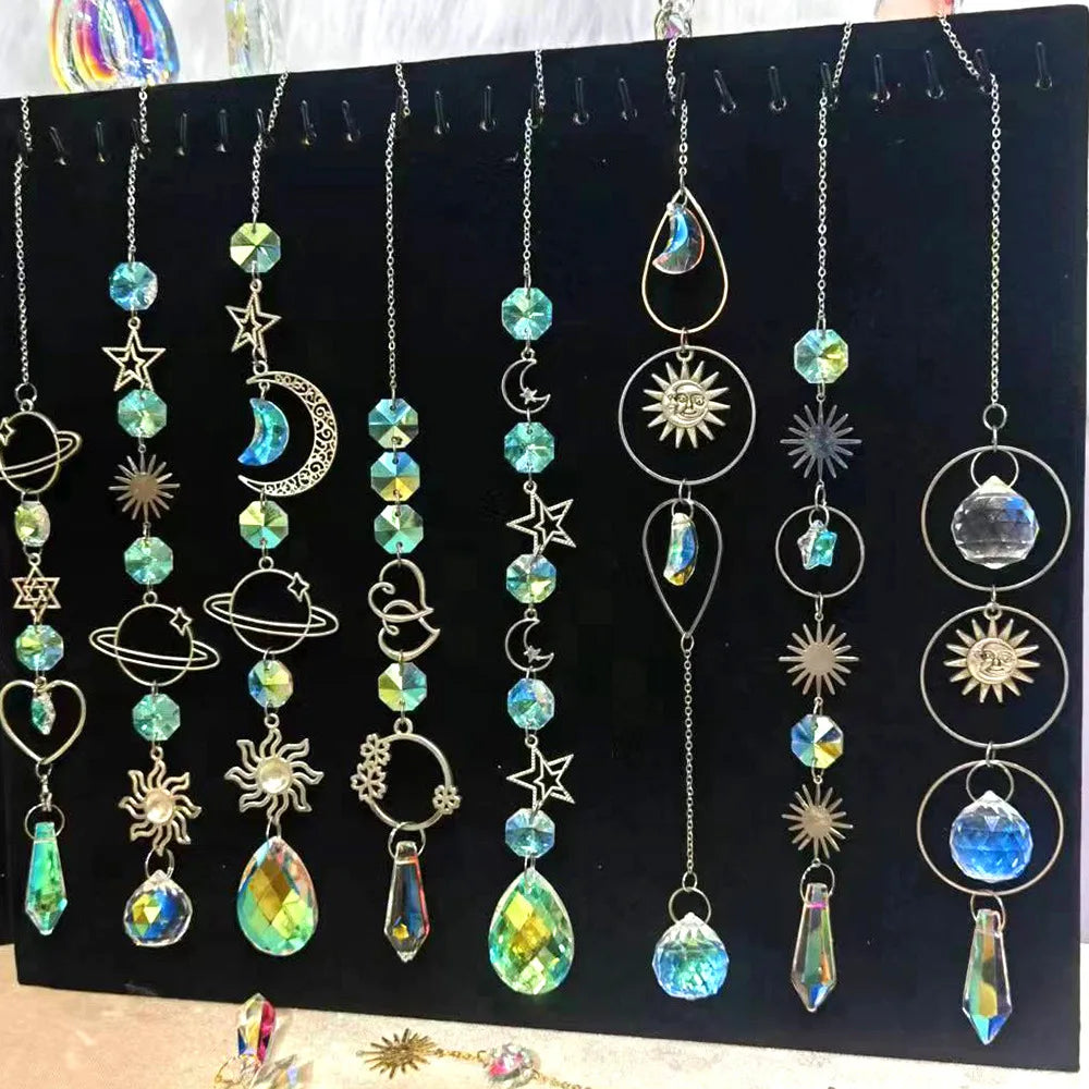 1pc Crystal Wind Chime Moon Sun Catcher Diamond Prisms Pendant Dream Catcher Rainbow Hanging Drop Home Garden Decor Windchime
