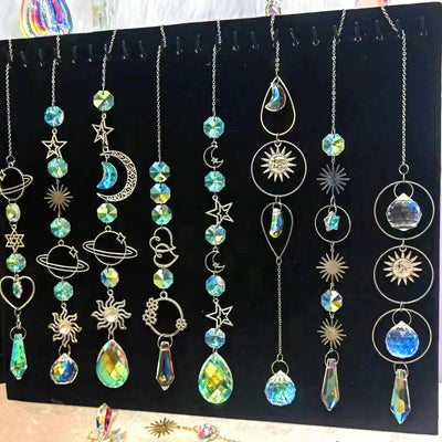 1pc Crystal Wind Chime Moon Sun Catcher Diamond Prisms Pendant Dream Catcher Rainbow Hanging Drop Home Garden Decor Windchime