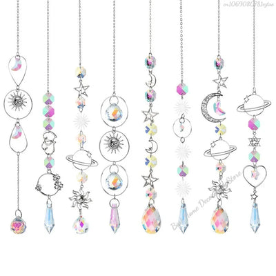 1pc Crystal Wind Chime Moon Sun Catcher Diamond Prisms Pendant Dream Catcher Rainbow Hanging Drop Home Garden Decor Windchime