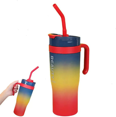 40 oz Tumbler With Handle and Straw High-capacity Water Bottle Mug Portable Straw Cup Leak Proof Thermal Mug for Camping and Car