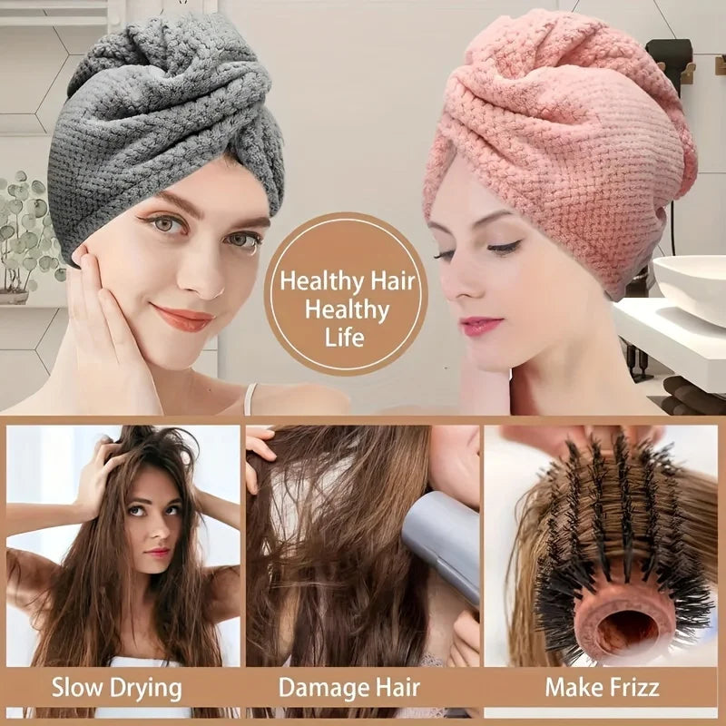 Microfibre Hair Towel Wrap - Quick-Drying, Ultra-Absorbent, Gently Cares for Frizzy or Damaged Hair, Hair Dryer Cap for Women