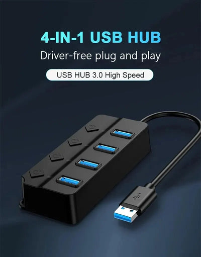 HUB USB 3.0 4-en-1, Répartiteur USB 2.0, Adaptateur Multiport, Interrupteur D'alimentation Indépendant, Rallonge De C?ble De 3