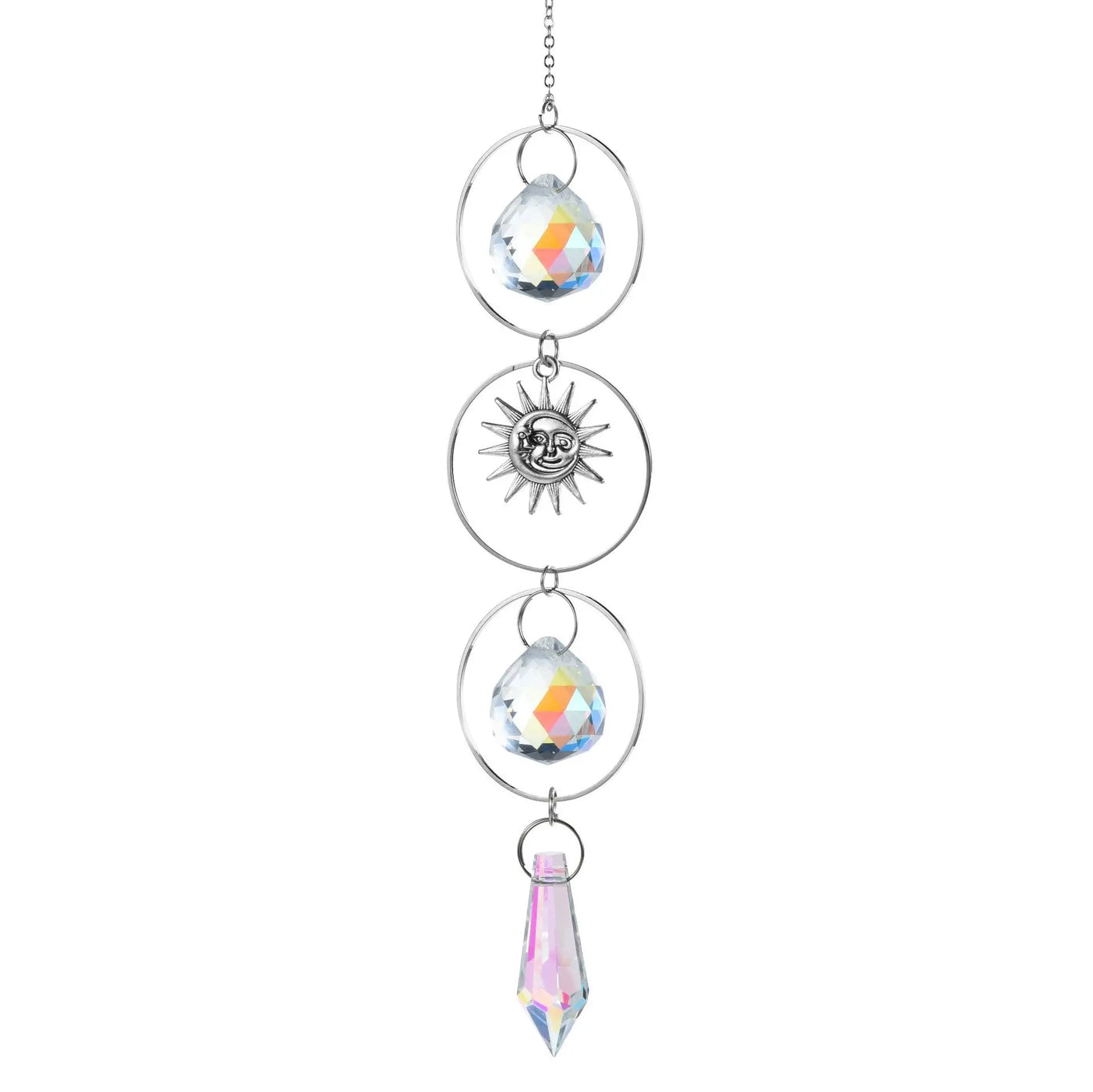 1pc Crystal Wind Chime Moon Sun Catcher Diamond Prisms Pendant Dream Catcher Rainbow Hanging Drop Home Garden Decor Windchime