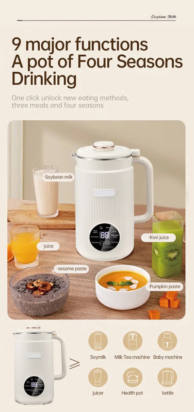 Soy Milk Machine Electric Juicer Blender Mixer Soybean Milk Maker Wall Breaking Machine 10-leaf Blade Breakfast Machine
