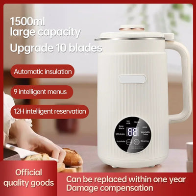 Soy Milk Machine Electric Juicer Blender Mixer Soybean Milk Maker Wall Breaking Machine 10-leaf Blade Breakfast Machine