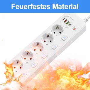European plug Smart Power Strip with Multi USB Port Type-C, Independent Control Socket 2 meters Cable with Overload Protection