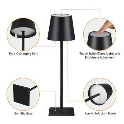 LED Desk Lamp Usb Rechargeable Table Lamp Bar Restaurant Ambiance Wireless Touch Lamps Waterproof Led Lights Bedroom Decor Light Smart Nest Gadgets