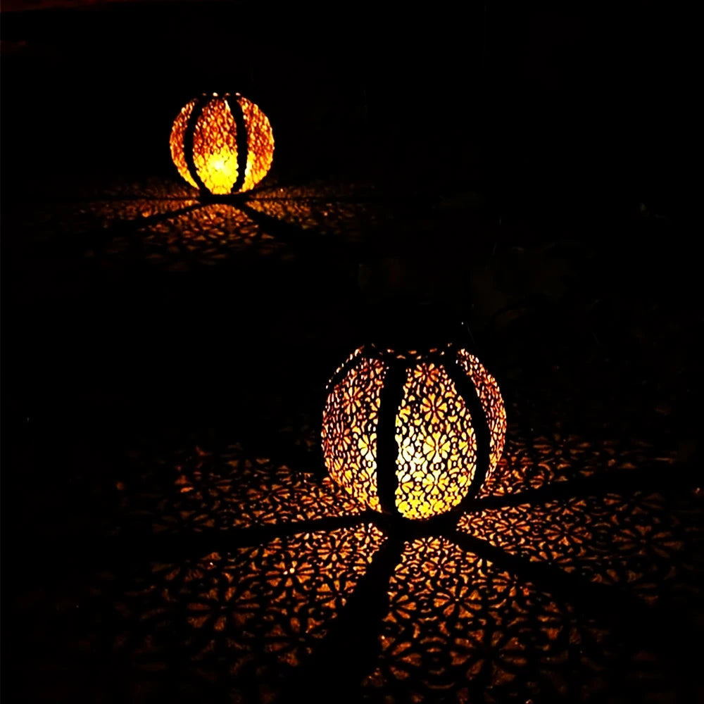 LED Solar Lantern Light Hollow Wrought Iron Projection Light Hanging Lamps Outdoor Waterproof Yard Garden Art Decoration