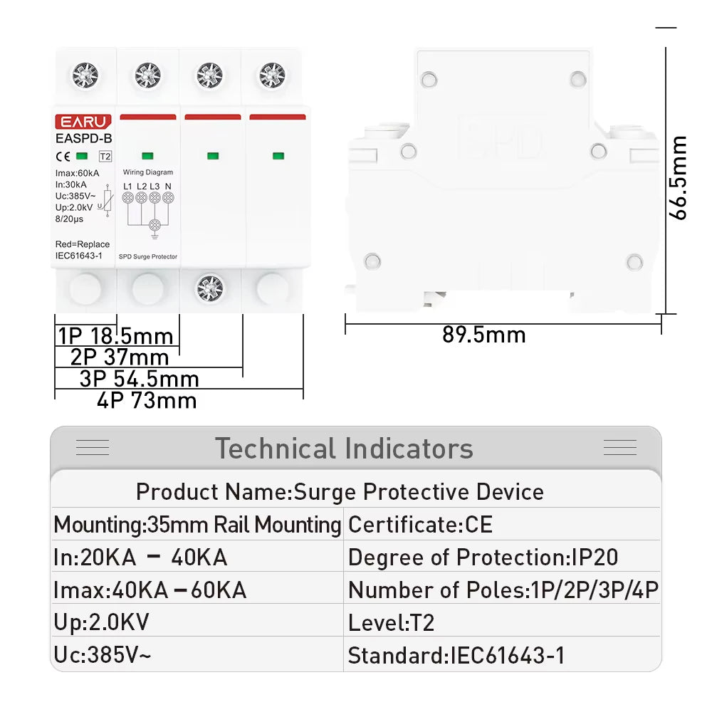 SPD Surge Protector Device Arrester Low Voltage House Surge Voltage Protection for AC Power 1P 2P 3P 4P 20KA-40KA 30KA-60KA