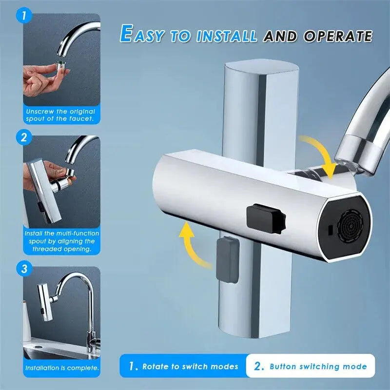 Kitchen Faucet Waterfall Outlet Splash Proof Universal 360° Rotating Bubbler 3 Modes Multifunctional Water Tap Nozzle Extension Smart Nest Gadgets