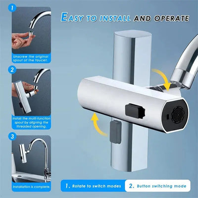 Kitchen Faucet Waterfall Outlet Splash Proof Universal 360° Rotating Bubbler 3 Modes Multifunctional Water Tap Nozzle Extension Smart Nest Gadgets
