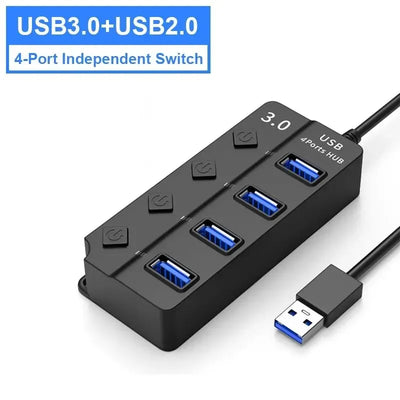 HUB USB 3.0 4-en-1, Répartiteur USB 2.0, Adaptateur Multiport, Interrupteur D'alimentation Indépendant, Rallonge De C?ble De 3