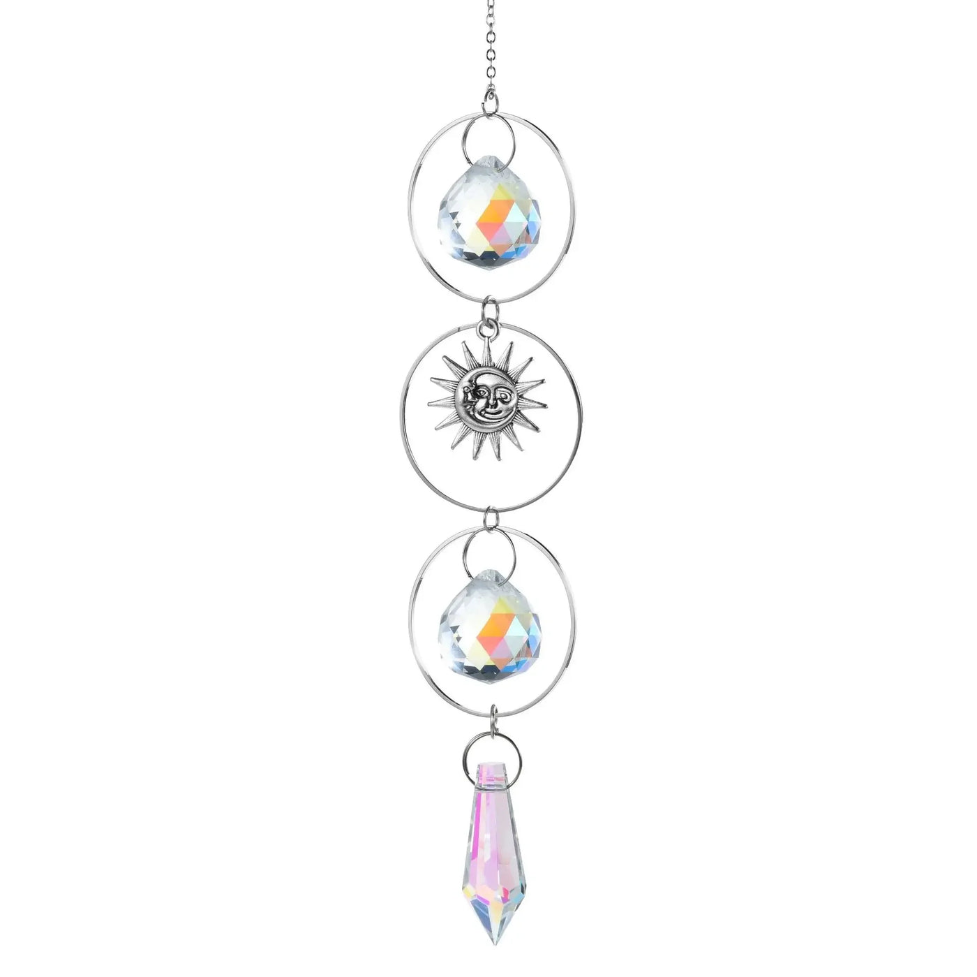 1pc Crystal Wind Chime Moon Sun Catcher Diamond Prisms Pendant Dream Catcher Rainbow Hanging Drop Home Garden Decor Windchime