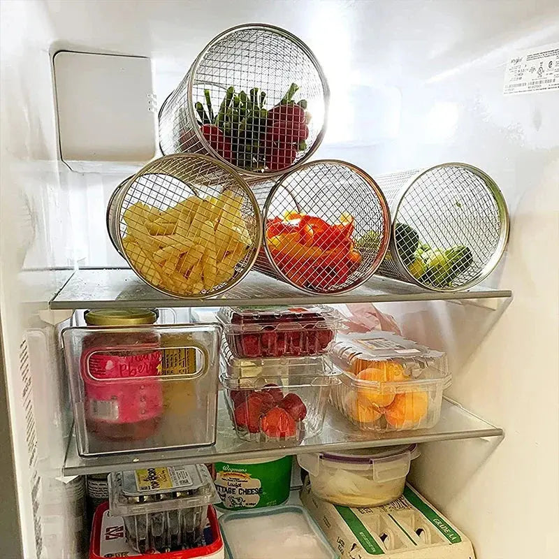 Round BBQ Basket Stainless Steel Rolling Grilling Basket Wire Mesh Cylinder Grill Basket Portable Outdoor Camping Barbecue Rack Smart Nest Gadgets