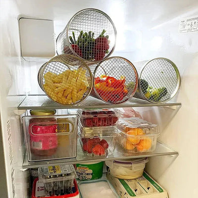 Round BBQ Basket Stainless Steel Rolling Grilling Basket Wire Mesh Cylinder Grill Basket Portable Outdoor Camping Barbecue Rack Smart Nest Gadgets