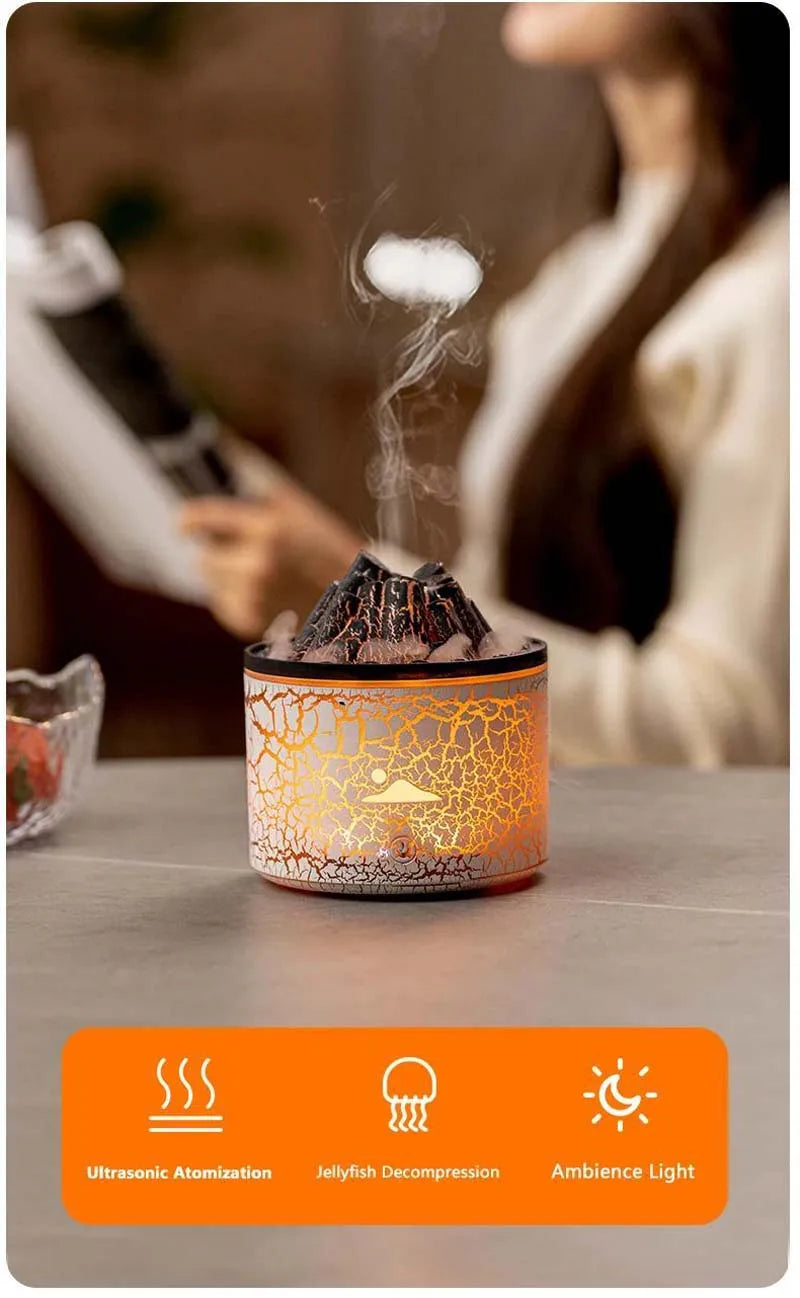Volcanic Flame Humidifiers Air Aroma Diffuser 180 Ml Essential Oils Humidifiers Wth Night Light Flame Diffuser For Bedroom