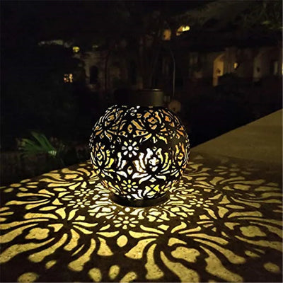 LED Solar Lantern Light Hollow Wrought Iron Projection Light Hanging Lamps Outdoor Waterproof Yard Garden Art Decoration