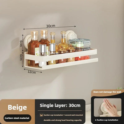 Suction Cup Kitchen Shelf Wall Mounted Spice Organizer Rust and Moisture Resistant Bathroom Toiletries Storage Racks