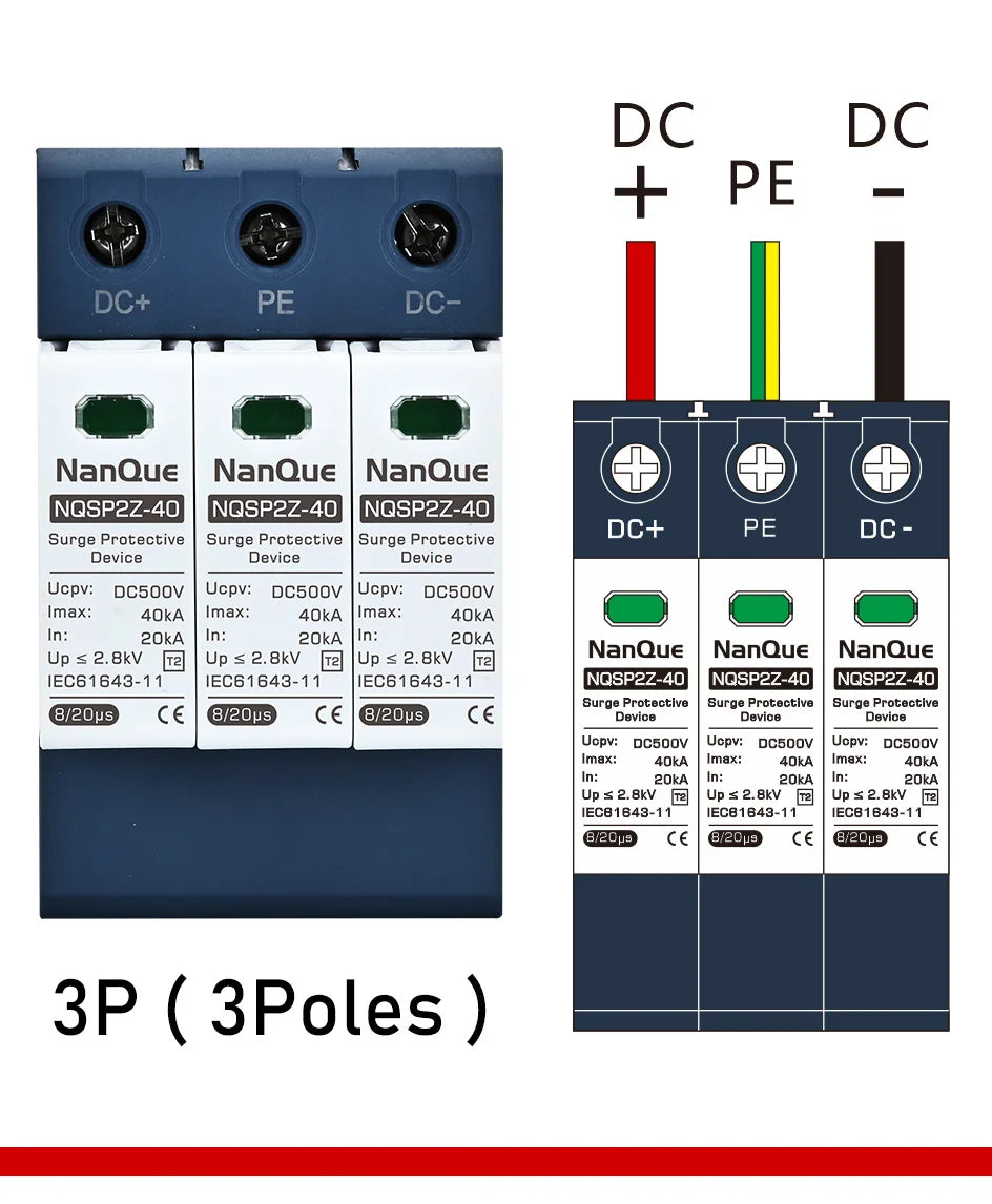 DC SPD 100V 250V 500V 800V 1000V Surge Arrester Protective Lightning Protector 20KA 40KA 60KA New Energy  DC Surge Protector