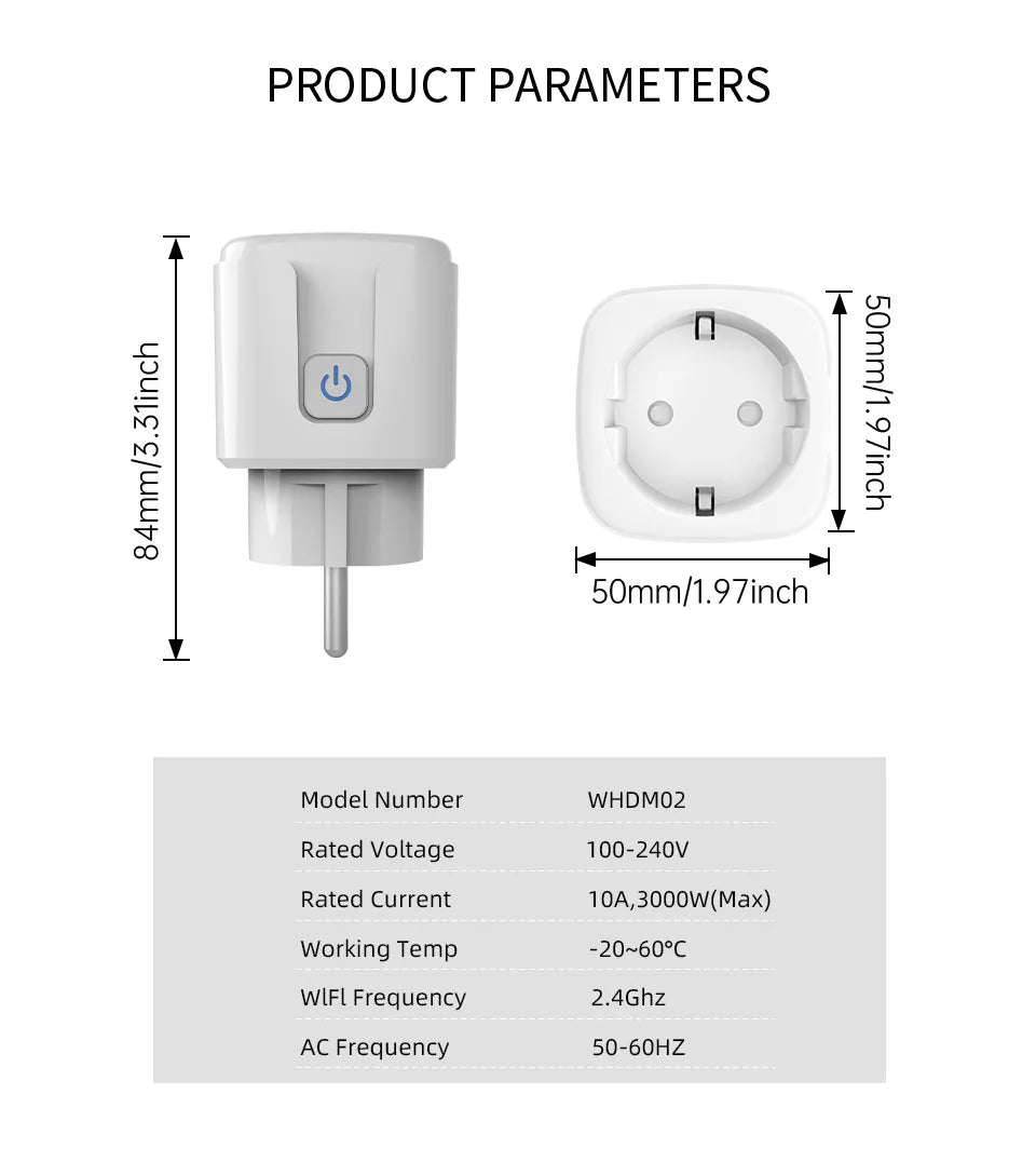 16A/20A EU Smart Plug Power Outlet Matter Smart WiFi Socket Mini Smart Plug for HomeKit SmartThings Works with Siri Alexa
