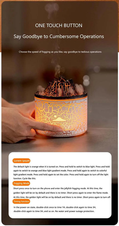 Volcanic Flame Humidifiers Air Aroma Diffuser 180 Ml Essential Oils Humidifiers Wth Night Light Flame Diffuser For Bedroom