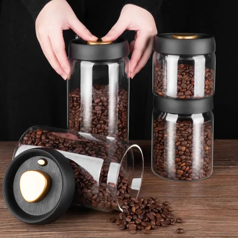 Vacuum Sealed Jug Set Black Coffee Beans Glass - Smart Nest Gadgets