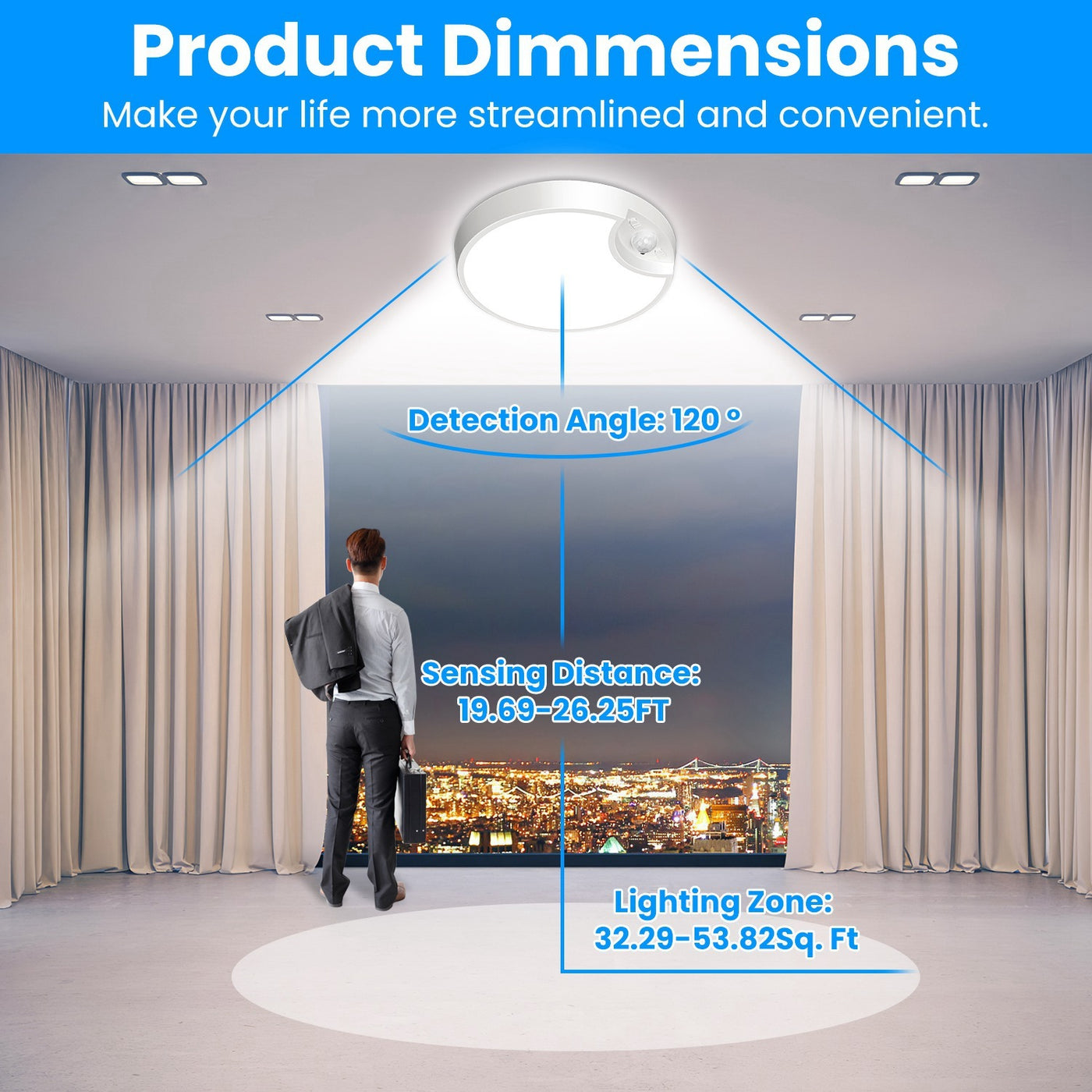 1Pc Rechargeable Motion Sensor Ceiling Light Dimmable LED Ceiling Light With Remote Timer 3 Light Colors 3 Modes For Stairs Garage Bathroom